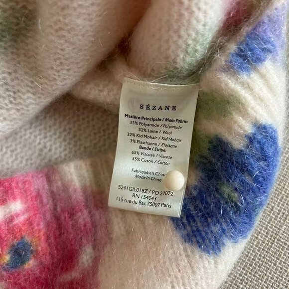 Sezane Teresa Cardigan  S/M/L Monday Pink Cream Kid Mohair Sweater Knit French - Picture 9 of 10